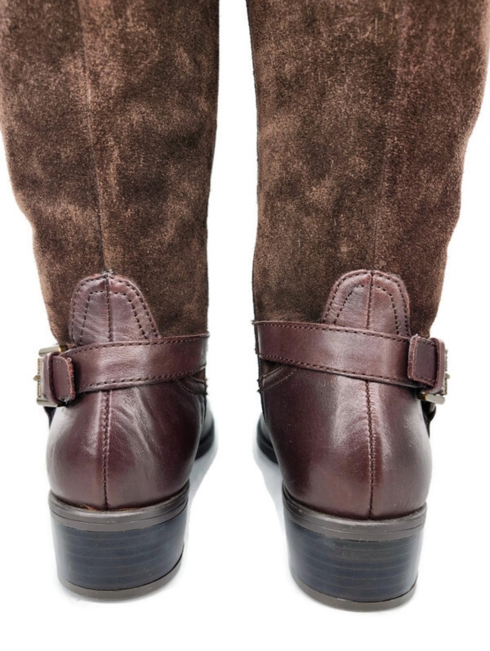 Lauren Ralph Lauren McLeod Brown Leather & Suede Harness Knee-High Riding Boots - Picture 11 of 15